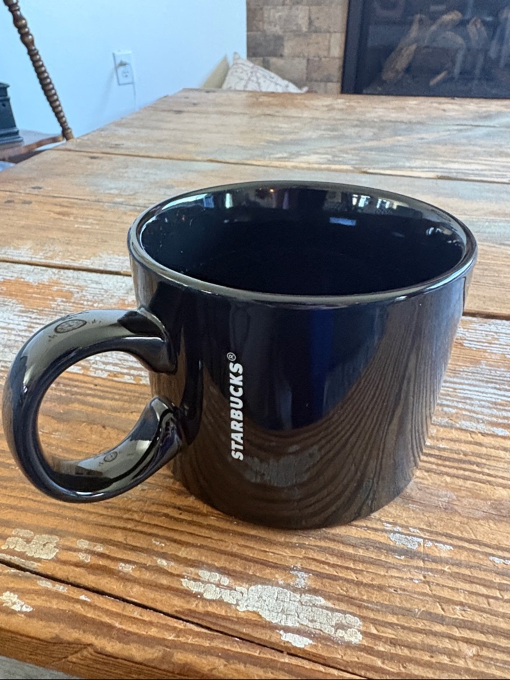 Starbucks Glossy Black Ceramic Mug with Vertical White Logo
